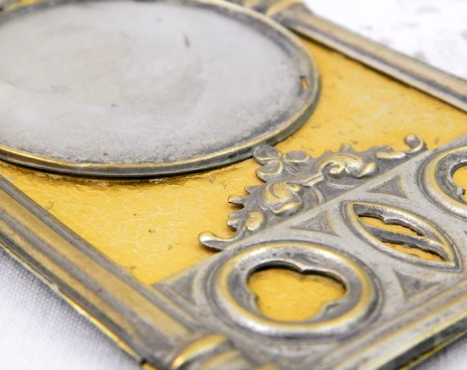 Antique French Gothic Style Silver and Gold Plated Picture Mount, Victorian Free Standing Picture Frame from France, Brocante Home Interior
