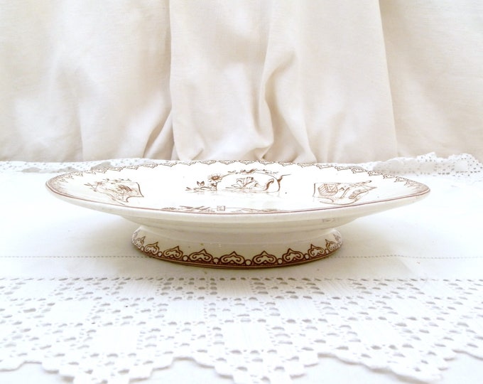 Antique French Ironware / Terre de Fer Cake Stand by Clairefontaine 1880 Japanned Pattern, Footed Serving Plate, Fruit Bowl, Tazza, Comport