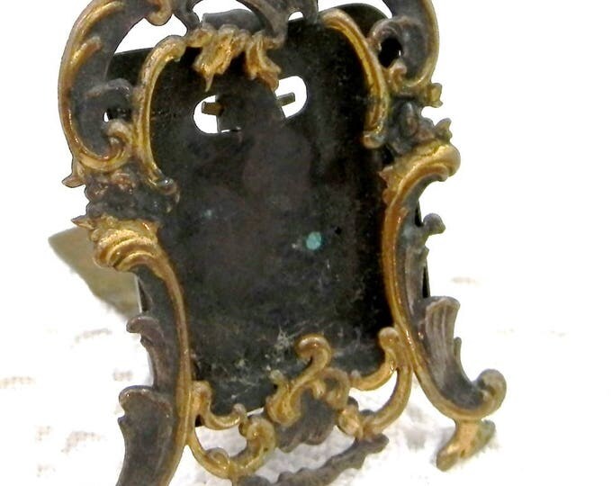 Very Small Antique Silver and Gold Plated Portrait Frame, Tiny French Victorian Metal Easel Standing Embossed Picture Frame