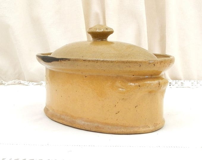 Antique 19th Century Traditional French Salt Glazed Ceramic Tureen /Terrine / Casserole Dish Stamped Vendeuvre, Country Farmhouse Kitchen