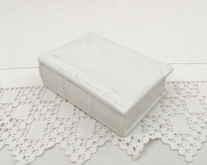 Antique White Porcelain Book Shaped Box, French Wedding Bone China Porcelaine de Paris Jewelry Container, Shabby Chateau Farmhouse Decor
