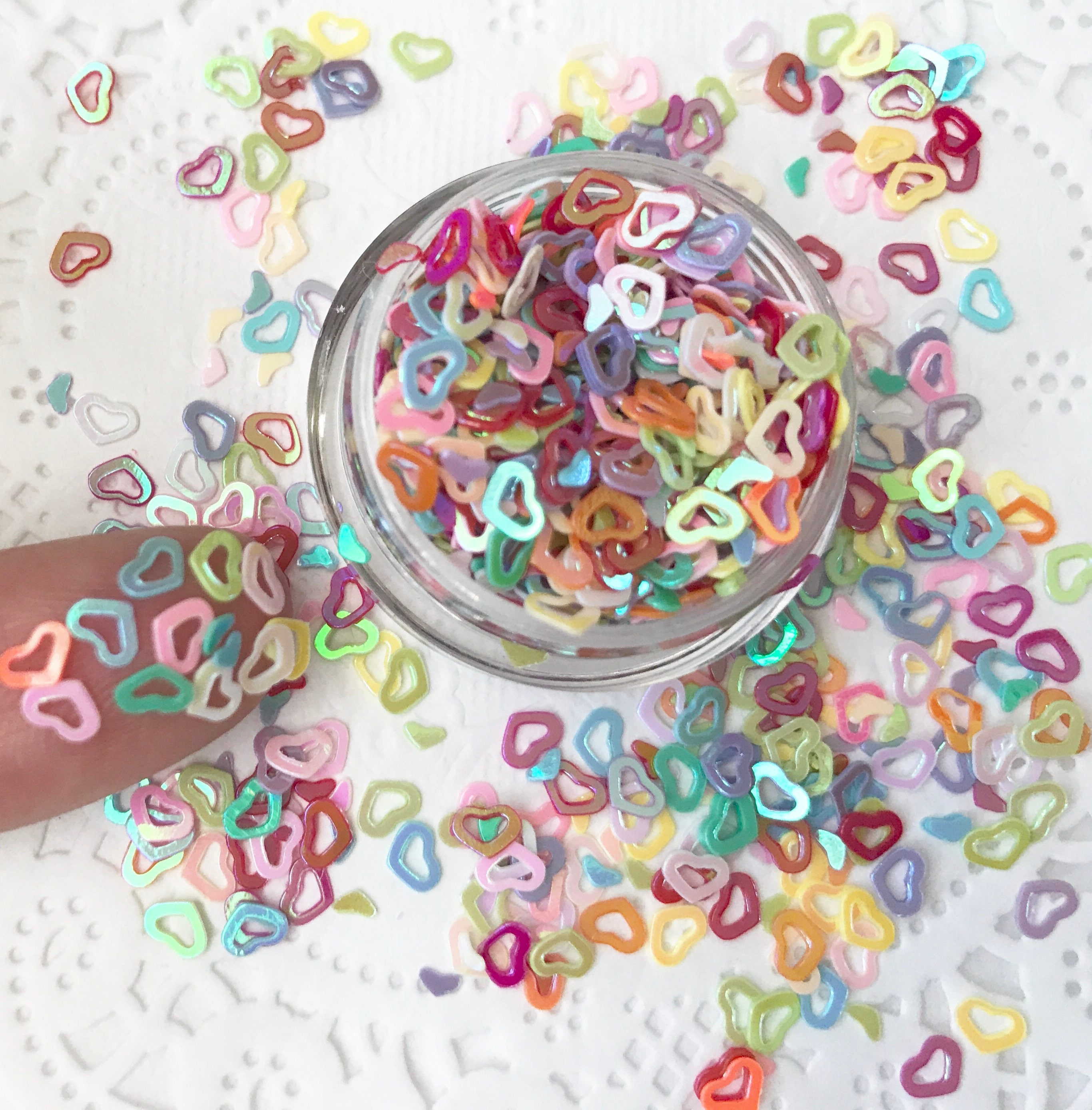 Sequin Hearts, Loose Sequins Mix, Confetti, Rainbow Hearts Mix from