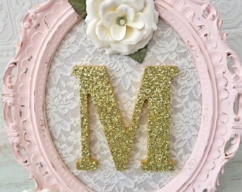 Nursery Letter M Baby Girl Nursery Letters Pink and Gold Wall Letters Shabby Chic Nursery Decor