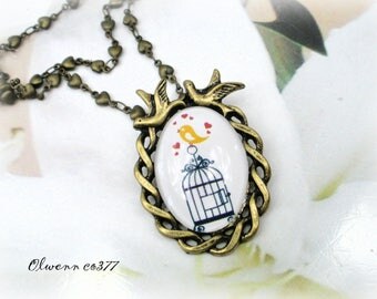 Vintage bird cage OLWENN CO377 style necklace