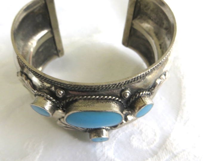 Vintage Afghan Tribal Bracelet, Turquoise Cuff Bracelet, Wide Tribal Cuff, Festival Jewelry