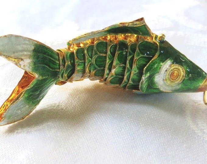 Koi Fish Pendant Enamel Reticulated Fish, Vintage Asian Export Jewelry, Vintage Koi Pendant Fish Necklace