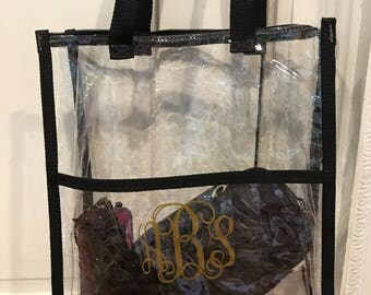 clear stadium bag with zipper and outer pocket monogrammed or not
