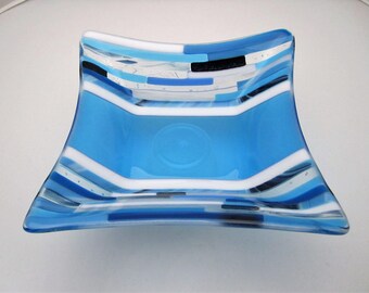 Blue Sky Transitions Fused Glass Bowl