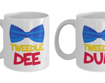 Disney Tweedle Dee and Tweedle Dum Gift Mugs MATCHING SET of TWO Coffee Cups