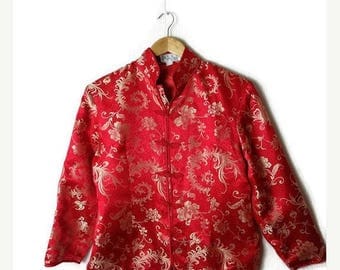 ON SALE Vintage Red Chinese Cheongsam Silky Jacket from 90's*