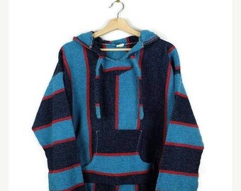 ON SALE Vintage Blue/Navy Baja point break Surf Poncho/hoodie /Mexican Parka*