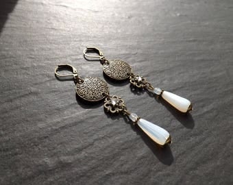 Earrings "Rania" Czech glass and Crystal white beads