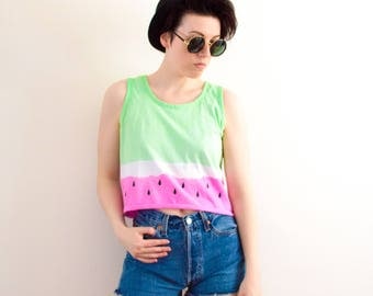 Tie Dye Watermelon Crop Top Sleeveless Vest Summer Festival Hipster Tumblr Pastel Grunge S/M/L/XL