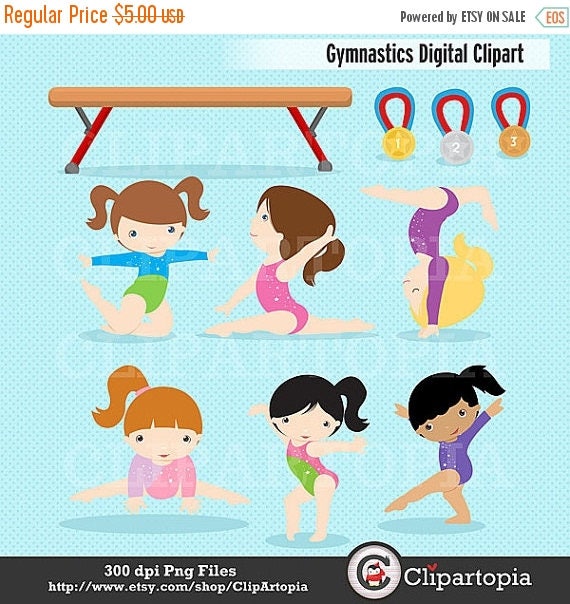 50% OFF SALE Gymnastics Clipart / Girls Gymnastics Cute Digital Clipart / For Personal and Commercial Use Il_570xn
