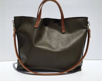 SALE! Large Forest Green Leather Gym, Travel, Yoga, ETC. Carry All Tote