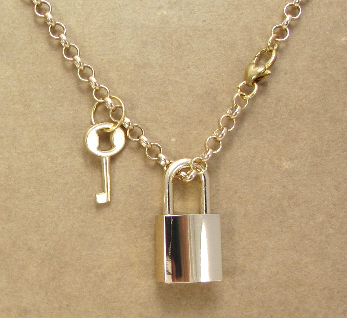 Gold Padlock Necklace 33x16mm Padlock with 22x12mm Key and