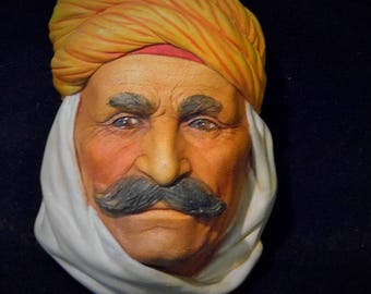 Bossons BRIGAND 1973 Wall Mask Made England F Wright Chalkware ~ Rare Vintage Bossens Legends Brigand Bedouin Berber Chalkware Wall Plaque
