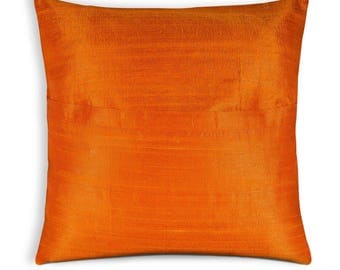 Solid Color Orange Raw Silk Pillow Cover - Silk Throw Pillow - Entryway Decorative Cushion Cover - Office Decor - Handmade Silk Pillow