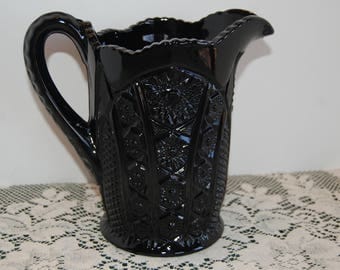 Vintage Water Pitcher, Monarch Pattern, Tiara Glassware, Black Glass, Indiana Glass, Tiara Exclusive, 2 qt pitcher