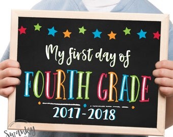 First Day of Fourth Grade Sign, Printable 4th Grade Sign, Chalkboard 4th Grade Sign, Fourth Grade Boy Sign, Digital File, Instant Download