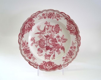 Early Vintage Crown Ducal BRISTOL 1930s 9-3/4" Dinner Plate, Pink Stamped Pattern with Birds, English Bone China, Vintage Dinner Plate