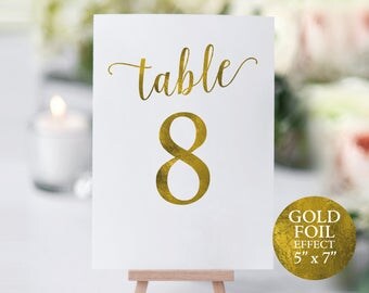 Gold Table Number Template, Table Numbers, Wedding Table Numbers, Printable Table Numbers, Calligraphy, 5x7, PDF Instant Download, MM01-3