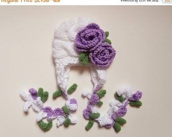 SALE 10% DISCOUNT Newborn Baby Girl Hat , Knit Baby Girl Hat , Baby Hat Photo Prop , Knit Baby Hat , Crochet Flower Hat ,Photo Prop