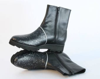 ON SALE Silver & Black Platform Boots - Women's Boots - Women's Ankle Boots - Women's Black Leather Boots - Black Platform Boots - Arama