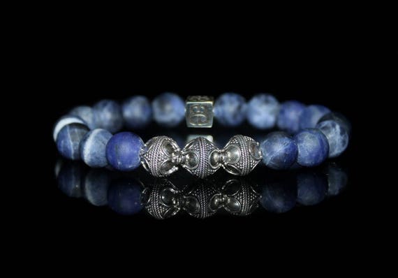 Matte Sodalite and Sterling Silver Bracelet Men's