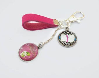 personnalised keychain, handmade leather and cabochon accessory for women, for a mojito summer party gift for the guests,humoristic surprise