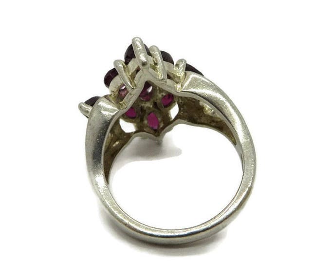 Sterling 925 Faux Garnet Ring - Vintage Multi Stone Statement Ring, Size 5