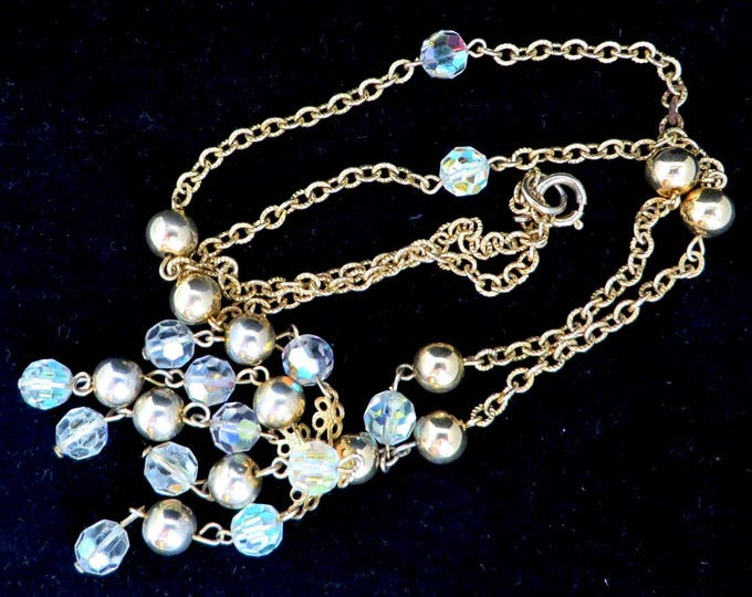 Vintage Chandelier Necklace - Gold Tone Crystal Beaded Chain Necklace, Gift for Her, Gift Boxed
