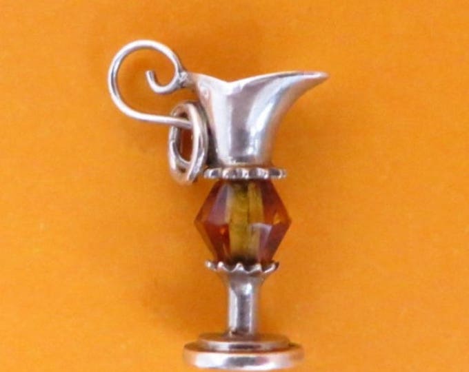 Sterling Silver Carafe Charm, Vintage Sterling and Crystal Pendant, Starter Charm, Gift Idea