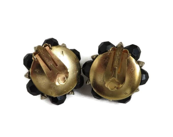 Cluster Bead Earrings - Vintage Hong Kong Black Beaded Earrings, Gold Tone Clip-ons, 60s Jewelry, Gift for Her, Gift Boxed Cluster Bead Earrings - Vintage Hong Kong Black Beaded Earrings, Gold Tone Clip-ons, 60s Jewelry, Gift for Her, Gift Boxed