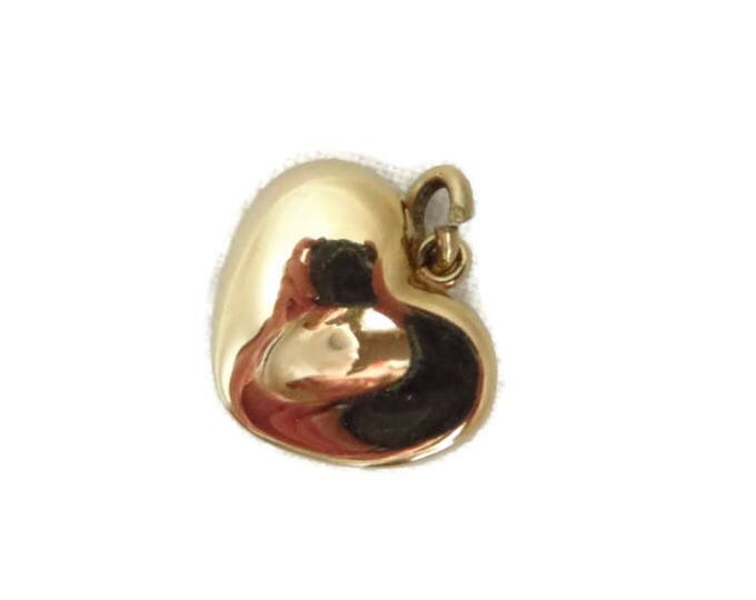 14K Gold Puffy Heart Pendant, Yellow Gold Estate Antique Heart Charm