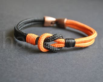 Sailor knot Nautical bracelet | mens bracelet | black orange paracord bracelet | sailor bracelet | nautische armband | pulsera hombre