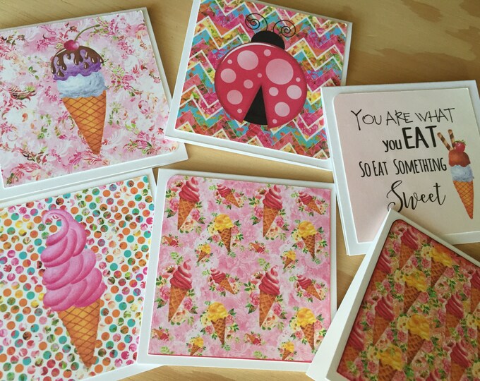 Mini Cards. Lunch Box Cards. 6 Miniature Note Cards. Cards with Patterns. Small Thank You Cards