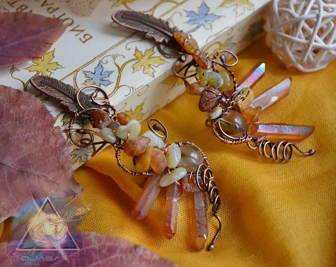 Ear cuffs "Autumn sun" | Wire ear cuff, crystals boho jewelry, elven ear cuffs, boho ear cuff, yellow crystals earrings, fairy ear cuffs