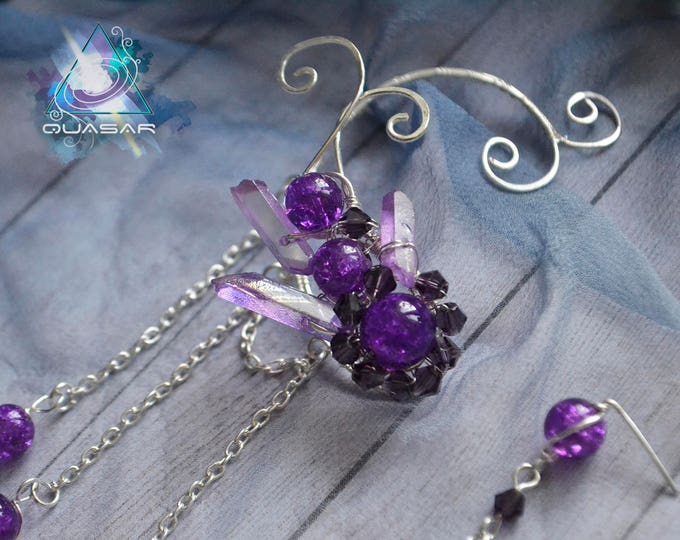 Ear cuff "Twilight Sky" | Wire ear cuff, crystals boho jewelry, elven ear cuffs, boho earcuff, purple crystals earrings, fairy, elvish, elf