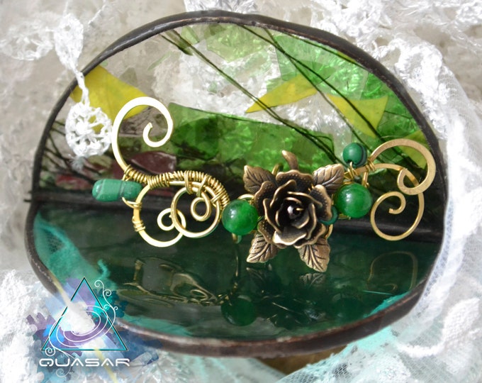 Ear cuff "Brass rose" | casual ear cuff, brass jewelry, wire fairy ear cuff, quasarshop, elven ear cuff, summer jewelry, rose earrings