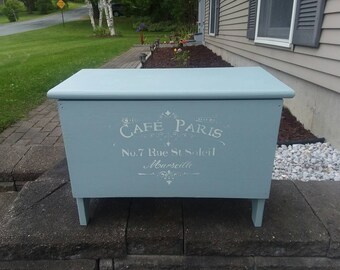 Storage Bench * Shabby Chic French Stenciled Blue Bench with Flip Top and Storage