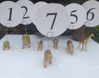Wedding table number holders gold animal photo card memo holders .