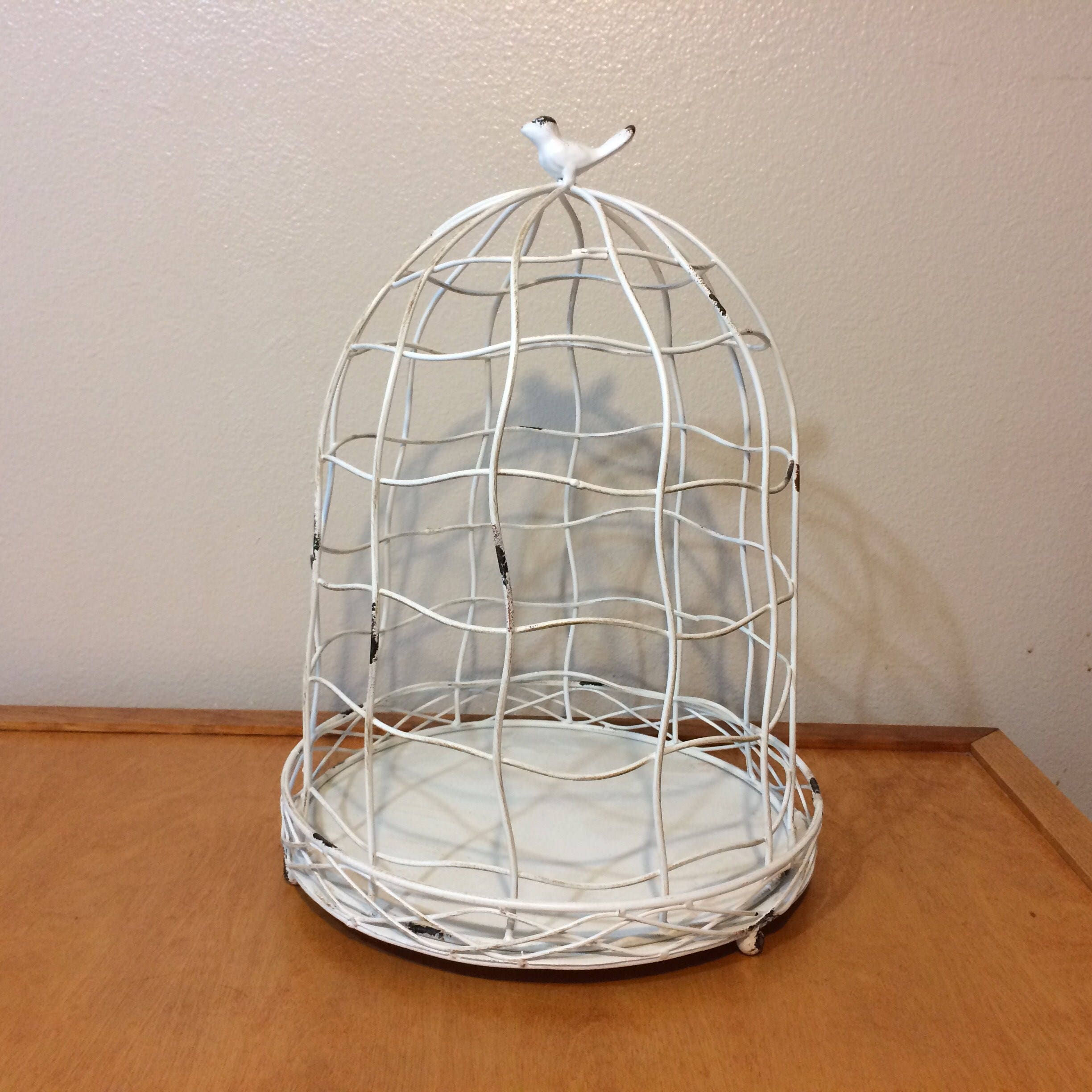White Metal Wire Bird Cage Vintage Shabby Chic