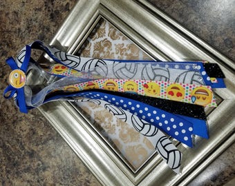Ribbon streamer pony holder/Emoji Ribbon Streamer Bow/Emoticon ribbon/Ribbon Pony-O/Sports Team Hair Accessory/Volleyball Team Bows