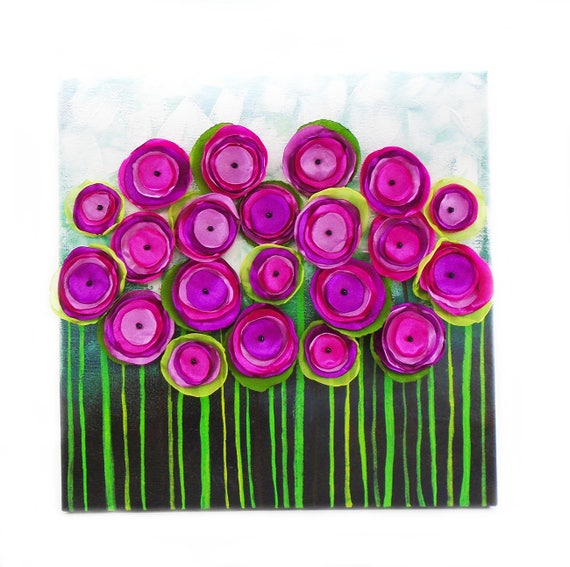 Pink Flower Nursery Art Painting on Canvas Flower Art Canvas