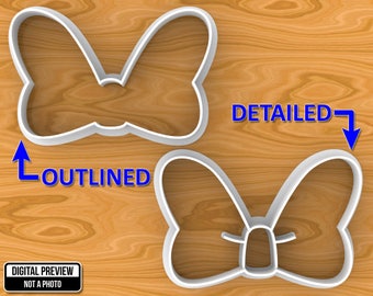 Minnie Mouse Bow Knot Cookie Cutter, Detailed Or Outlined, Selectable sizes.