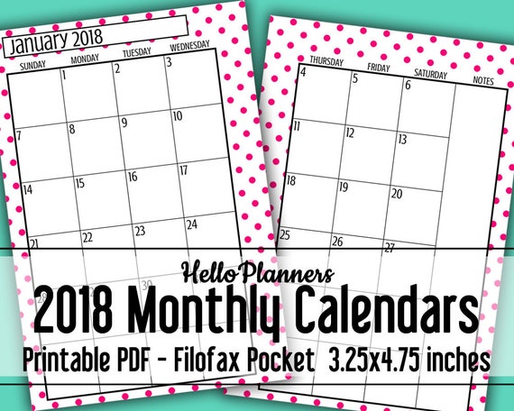 mini calendar printable 2018