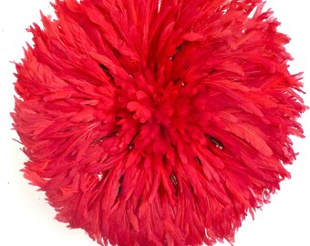 Juju Hat - coiffe de plumes de Bamileke - rouge - diamètre 50 cm -