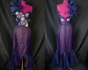 Vintage Green V-neck Embroidery Prom Dress Sheath Ruffled Evening Dress Satin Fairy Dress DP6653 main image 1