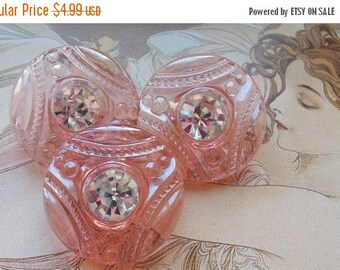 ON SALE 3 Vintage czech glass Rhinestone button | Iridescent luster | Pink depression glass | sparkly clear rhinestone | NOS